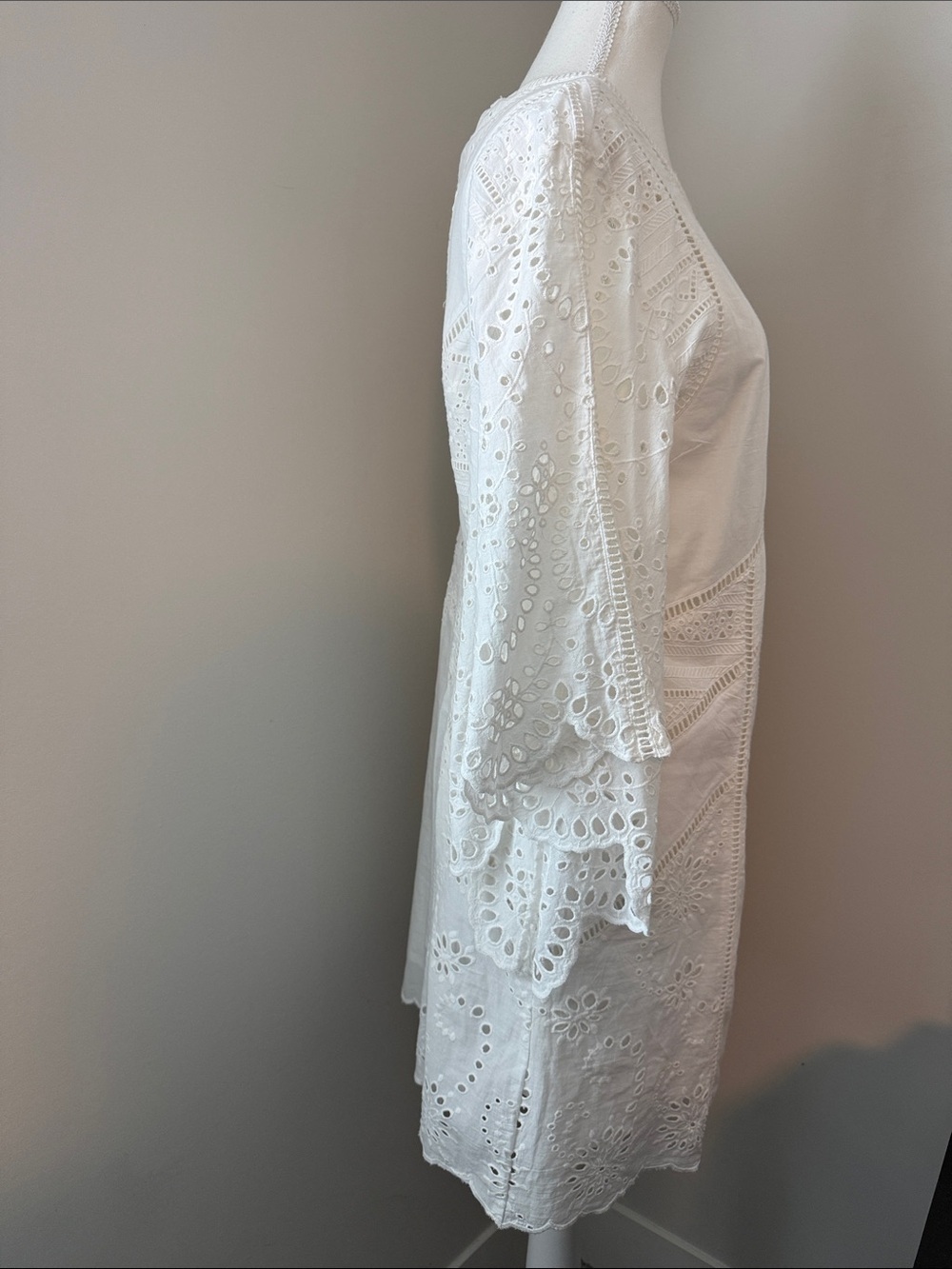 AllSaints Organic Cotton Eyelet Embroidered White Lined Dress US 8 NWOT - Picture 2 of 11